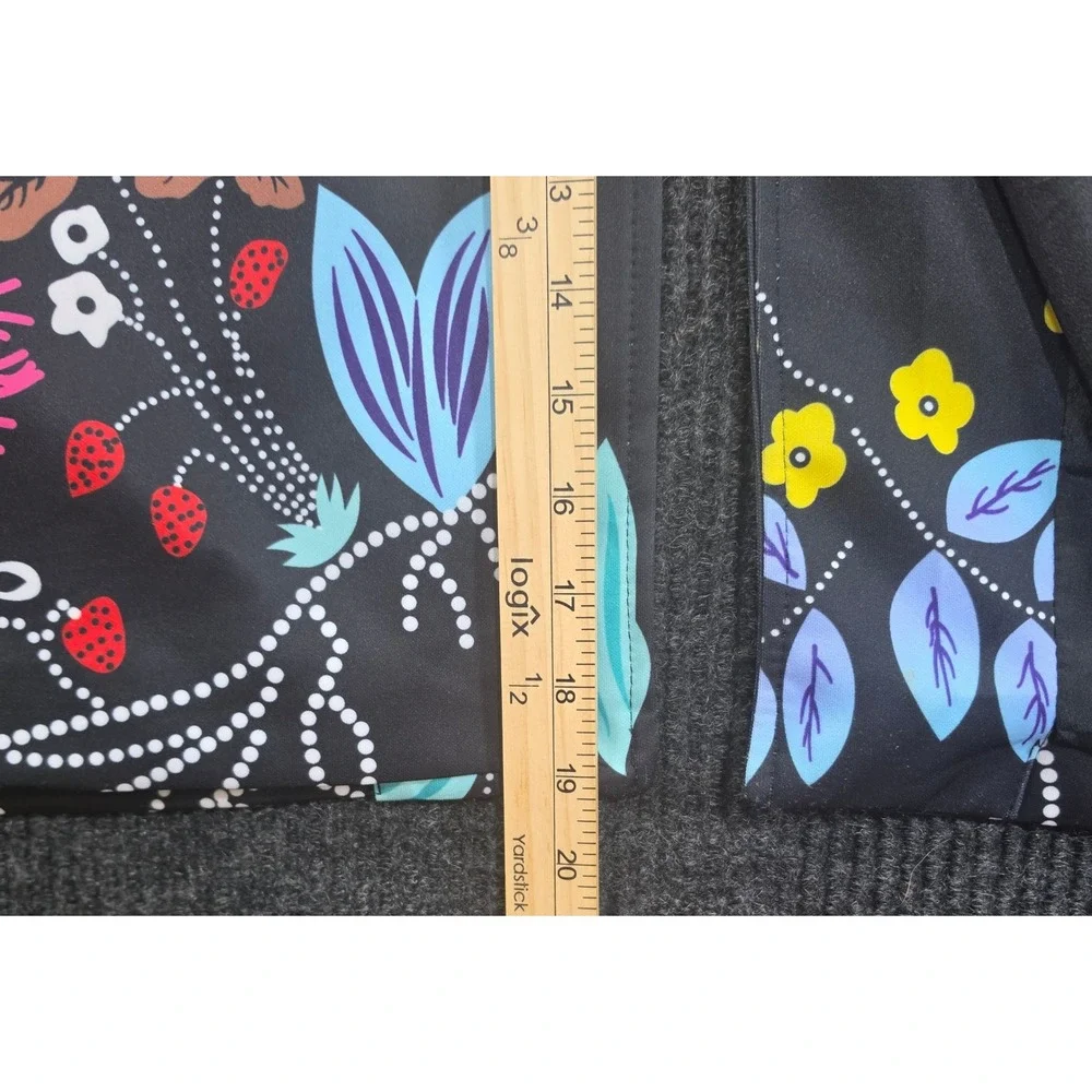 Eva Franco Floral Bird Print Coat Womens Large Black Excellent Lined Back Slit